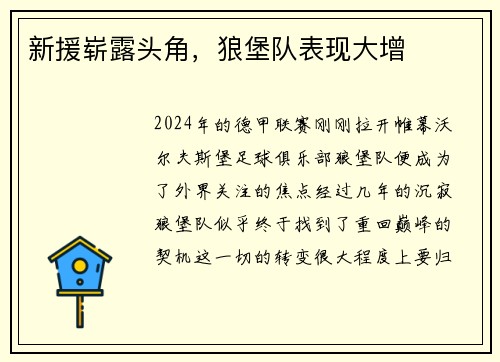 新援崭露头角，狼堡队表现大增